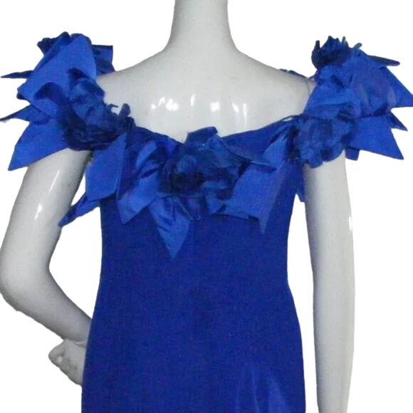 VICTOR COSTA/Lord & Taylor Dress, Vintage 12, Statement shoulders, Blue, Flowers - Picture 5 of 14